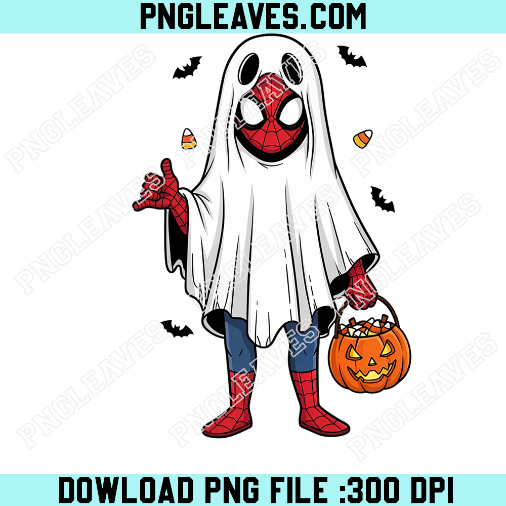 Spider Man Ghost Halloween PNG, Spooky Superhero Pumpkin Candy Bucket Design