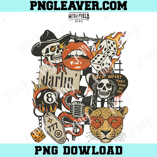 Darlin Western Retro Cowboy Collage Png, Trendy Graphic Tees Skull And Leopard Png
