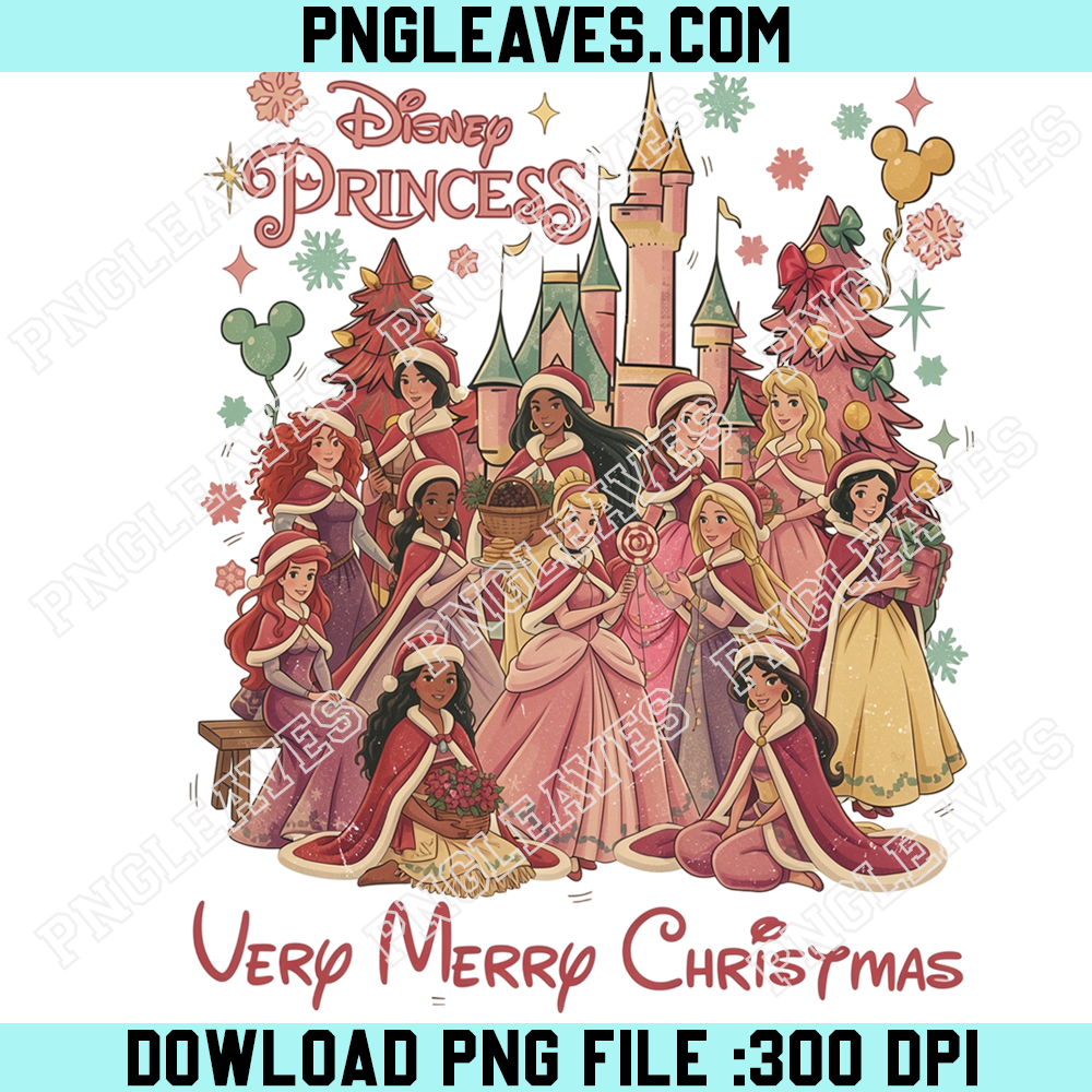 Disney Princess Very Merry Christmas Castle PNG, Festive Holiday Princesses Group PNG