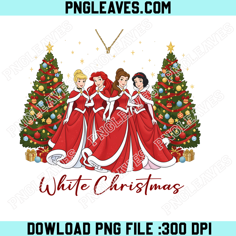 Disney Princess White Christmas PNG, Cinderella Ariel Belle Snow White Festive Holiday Design