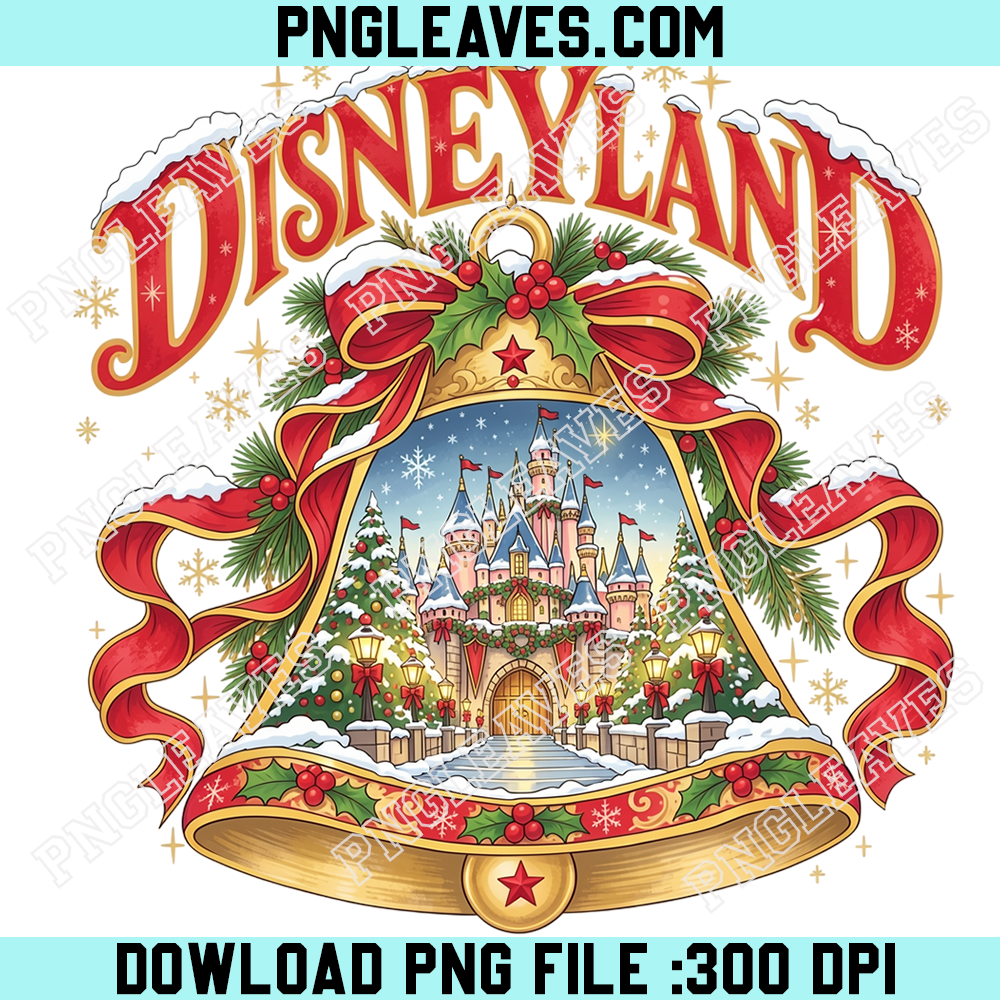 Disneyland Christmas Bell Castle PNG, Magical Snowy Disney Park Holiday PNG