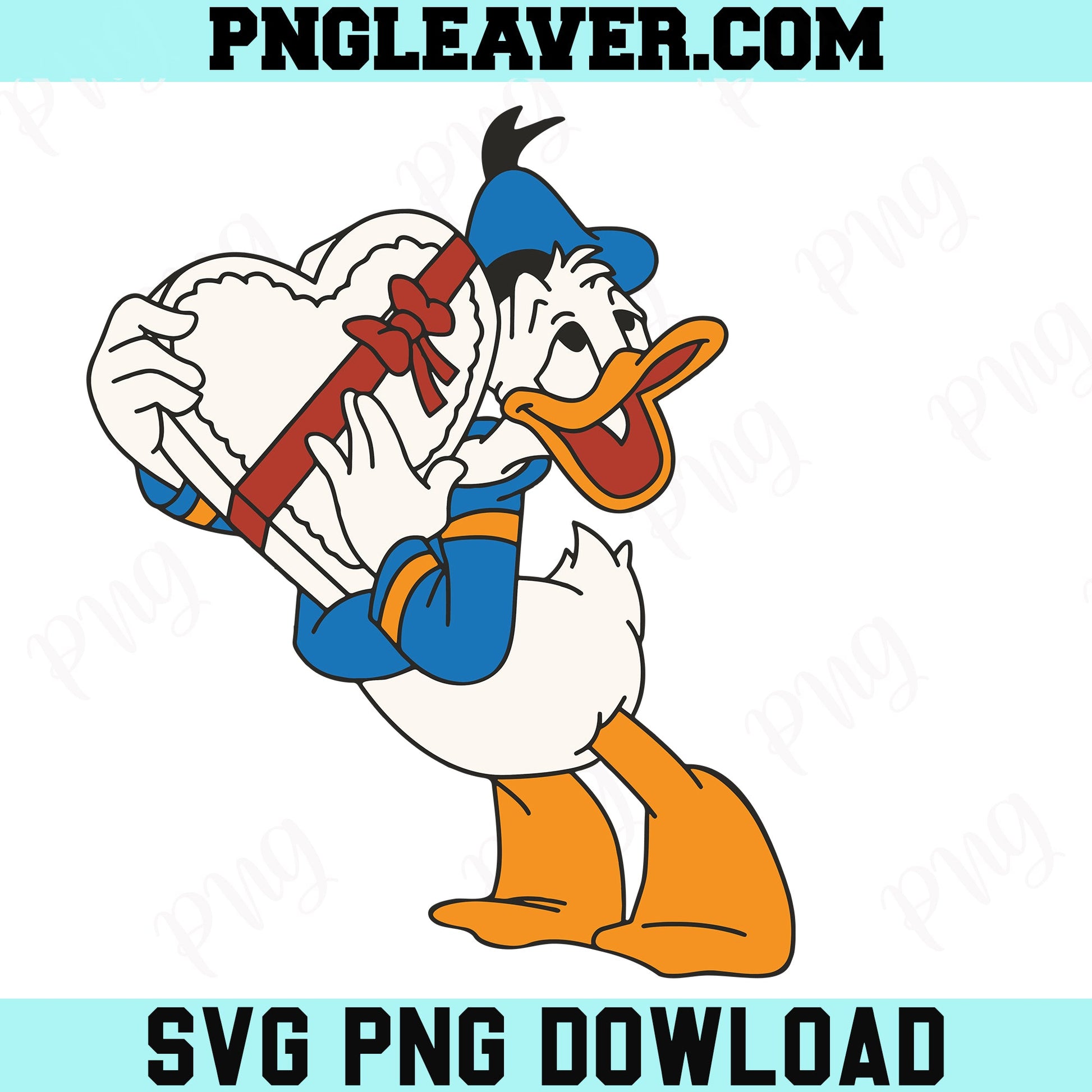 Donald Duck Hugs Gift Box Heart Png Svg, Valentines Donald Svg, Duck Heart Svg