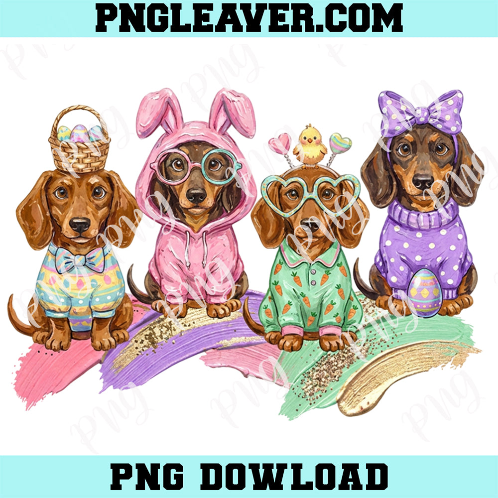 Cute Dachshund Easter Paint Png, Easter Bunny Dog Paint Png, Pastel Spring Dogs Png