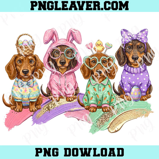 Cute Dachshund Easter Paint Png, Easter Bunny Dog Paint Png, Pastel Spring Dogs Png