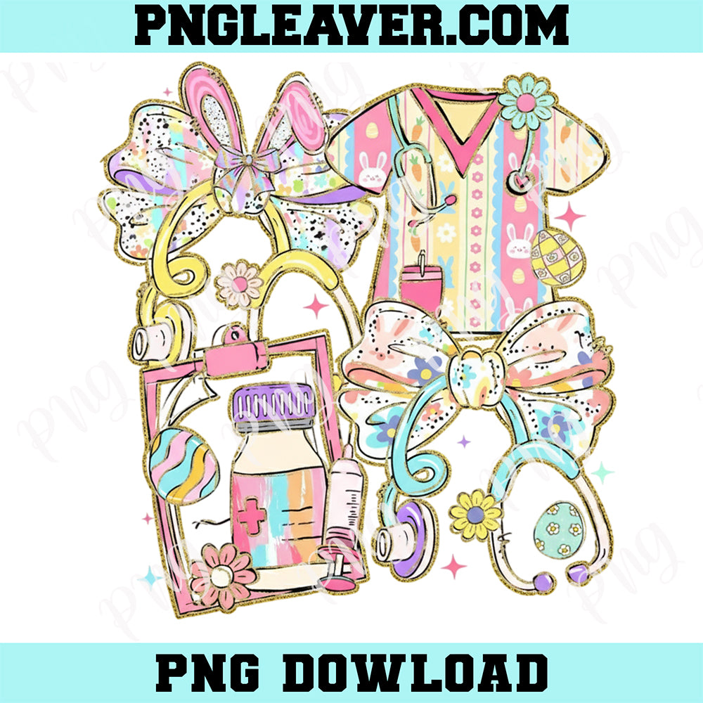 Coquette Easter Nurse Png, Easter Day Coquette Nurse Flowers Png, Easter Png