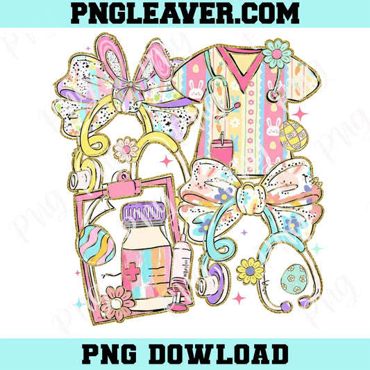 Coquette Easter Nurse Png, Easter Day Coquette Nurse Flowers Png, Easter Png
