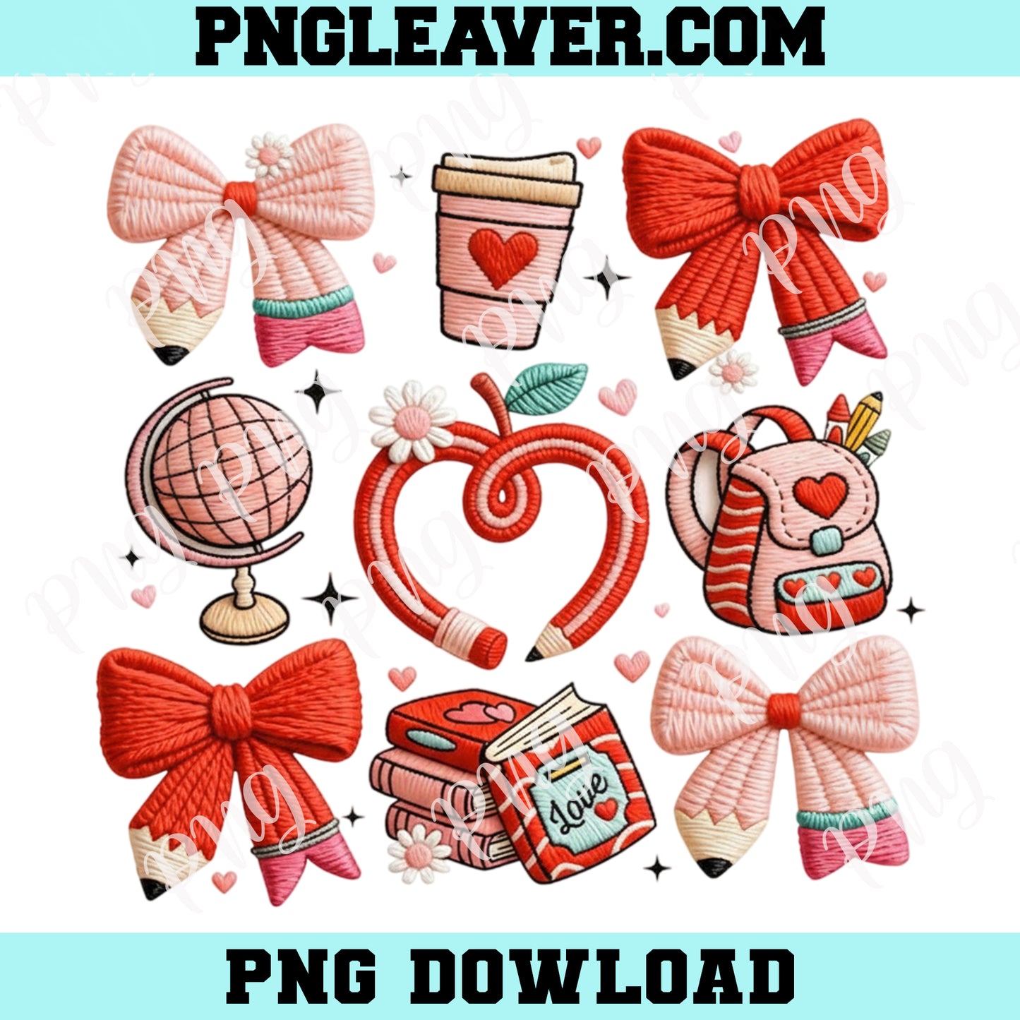 Faux Yarn Crochet Valentines Teacher Png, Faux Embroidery School Valentine Png, Latch Hook Yarn Coquette Bow Png