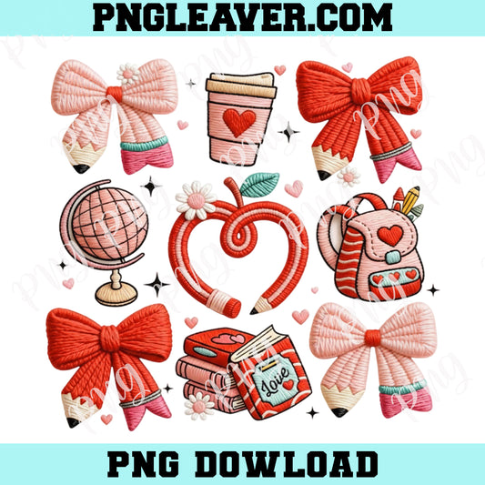 Faux Yarn Crochet Valentines Teacher Png, Faux Embroidery School Valentine Png, Latch Hook Yarn Coquette Bow Png