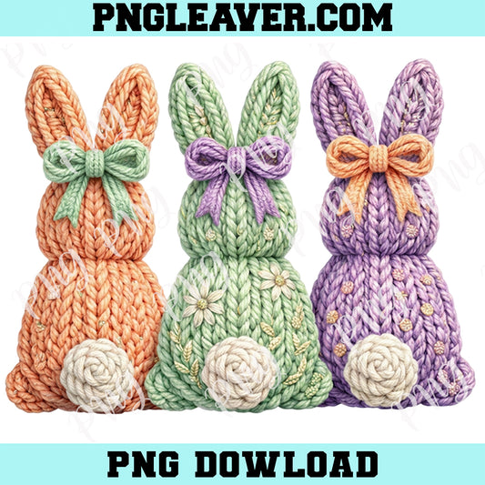 Faux Yarn Easter Bunnies Png, Chunky Yarn Easter Bunny Png, Chunky Knit Coquette Easter Png