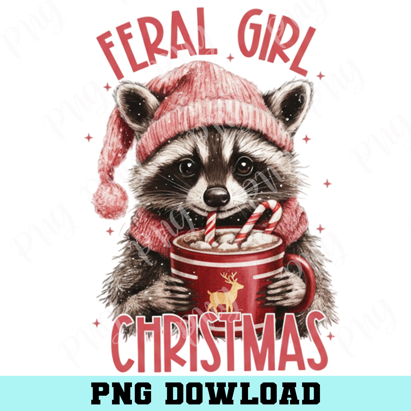 Racoon Feral Girl Christmas Png, Racoon Png, Feral Girl Christmas Png, Merry Christmas Retro Png