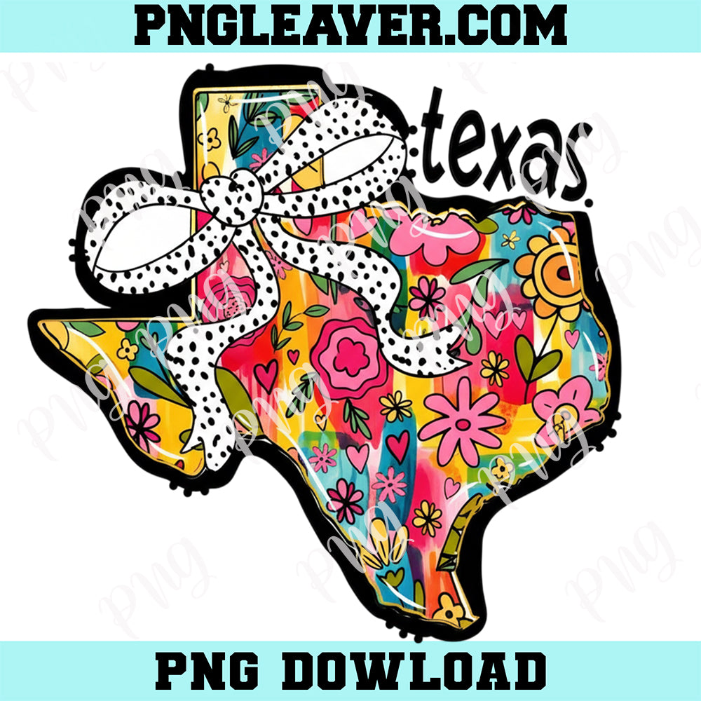 Floral Coquette Texas Bow Png, State Png, Texas Brushstroke Png, Girly State Preppy Texas Png