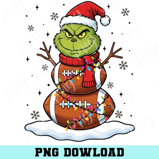 Football Grinch Christmas PNG, Cute Snowman Made of Footballs Lights Png