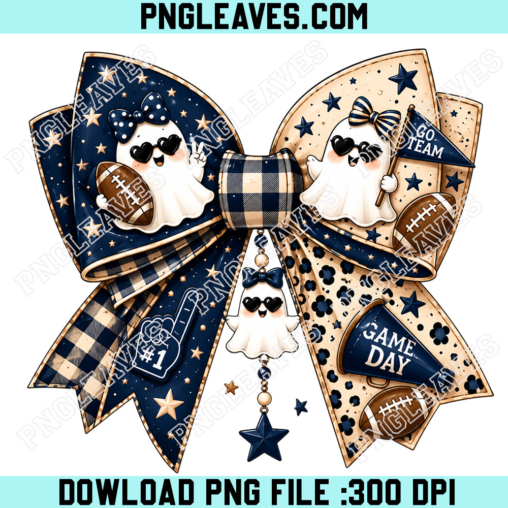 Football Ghost Bow PNG, Kentucky Blue Game Day PNG, Coquette Ghost Football Bow Design PNG