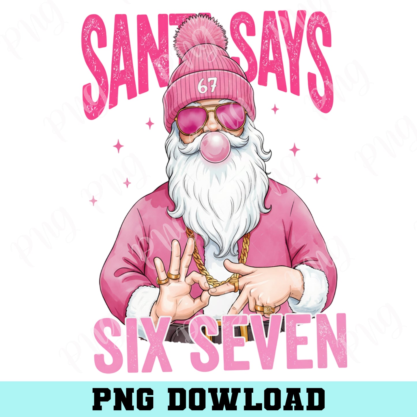 Santa Funny Six Seven Pink Png, Meme Christmas Santa Png, Viral Pink Santa Saying 6 7 Png