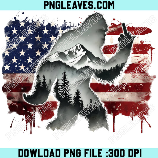 Funny Bigfoot Middle Finger Png, Patriotic American Flag Sasquatch Sublimation Png