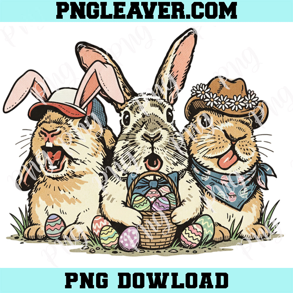 Funny Easter Bunny Trio Png, Baby Bunny Easter Baby Png