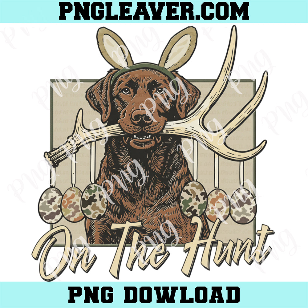 On The Hunt Funny Easter Dog Png, Bunny Ears Retriever Png