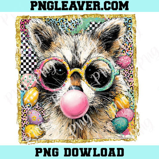 Raccoon Colorful Easter Egg Png, Funny Easter Raccoon PNG, Bubble Gum Raccoon Design Png