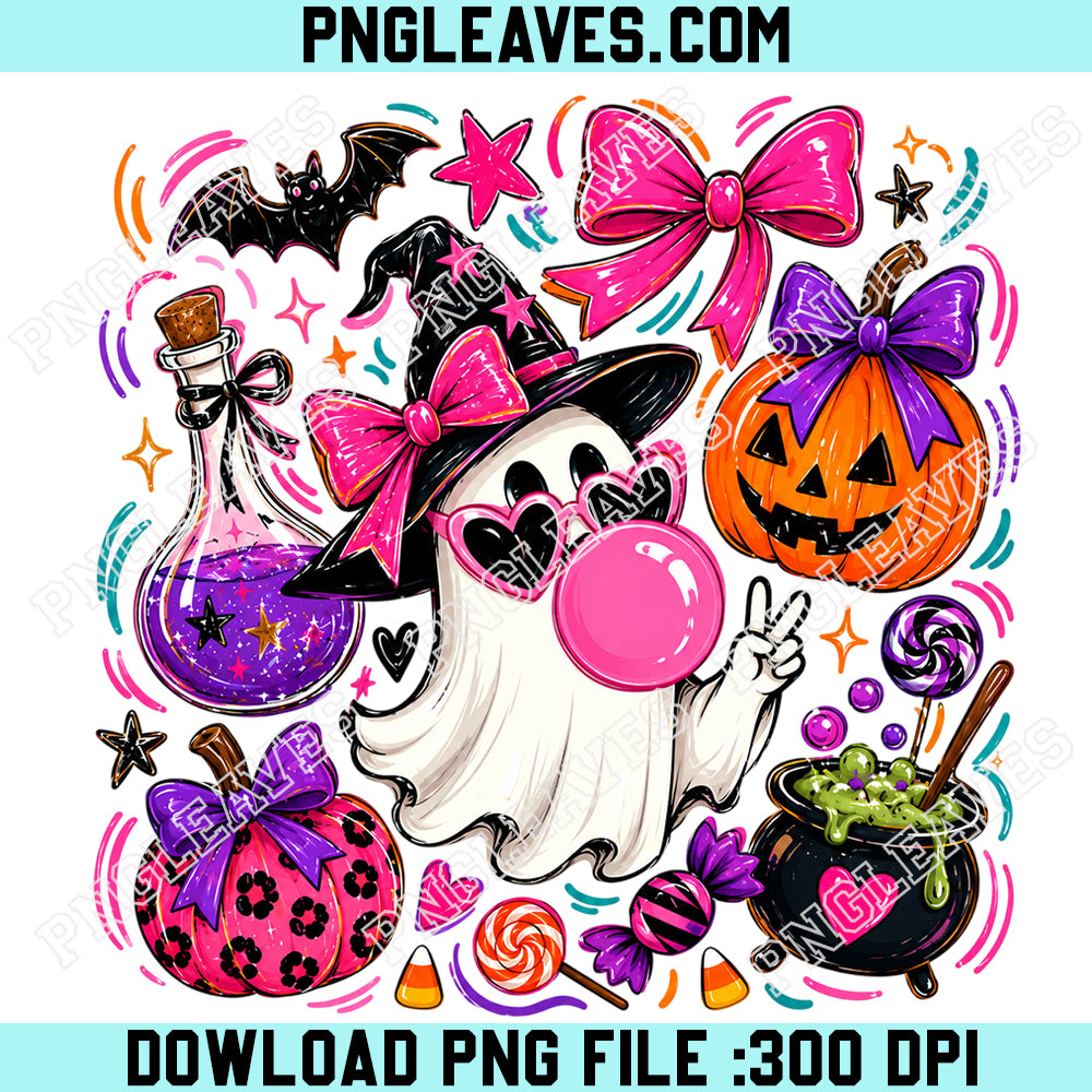 Ghost Blowing Bubble Gum PNG, Brushstroke Halloween Sublimation Design PNG, Girly Halloween Shirt PNG