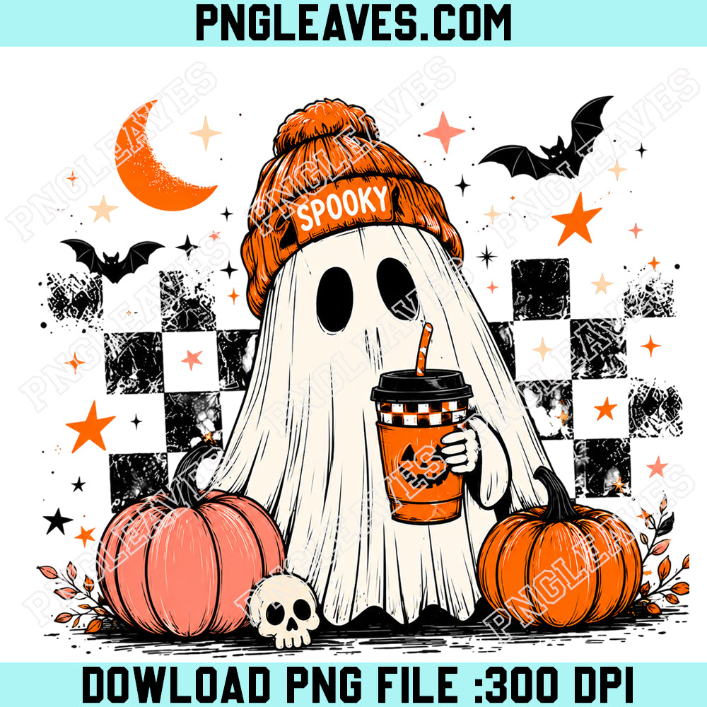 Ghost Coffee Halloween PNG, Spooky Season PNG Design, Halloween Ghost Pumpkin PNG