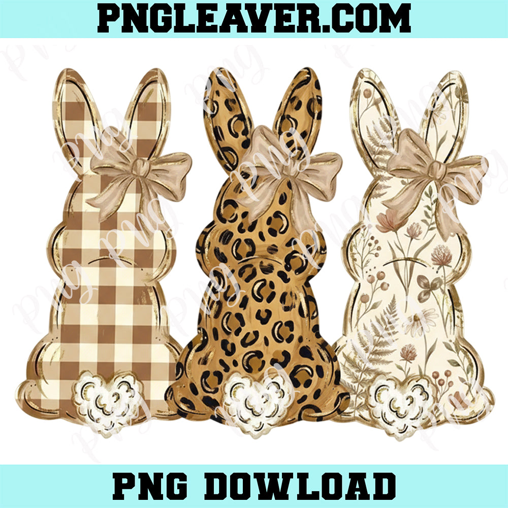 Girly Easter Leopard Print Bunnies Png, Retro Easter Bunny Png, Happy Easter Aesthetic Png