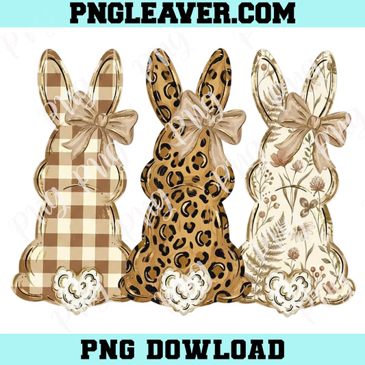 Girly Easter Leopard Print Bunnies Png, Retro Easter Bunny Png, Happy Easter Aesthetic Png