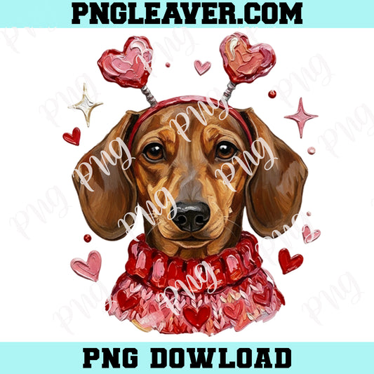 Dachshund Dog Valentines PNG, Heart Hand Painted Valentine's Day Shirt Design,Valentine Oil Painting Png