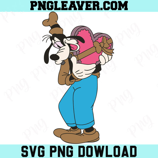 Goofy Hugs Gift Box Heart Png Svg, Valentines Goofy Svg, Goofy Heart Svg