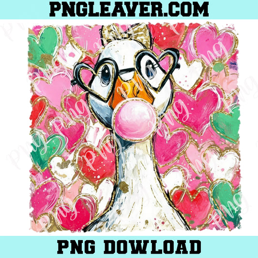 Cute Goose Lover Png, Heart Silly Goose Png, Glitter Coquette Valentine Png, Cute Animal Design Png