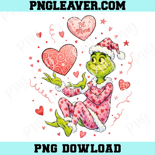Grinch Valentine My Heart Png, Retro Funny Movie Grinch Valentine’s Day Clipart Png