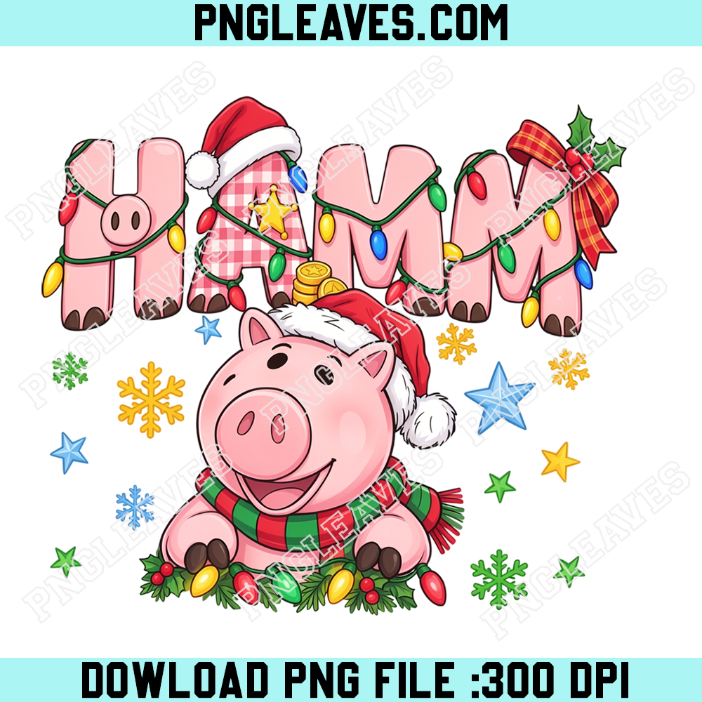Hamm Pig Christmas Santa Hat PNG, Toy Story Pink Pig Holiday Lights PNG