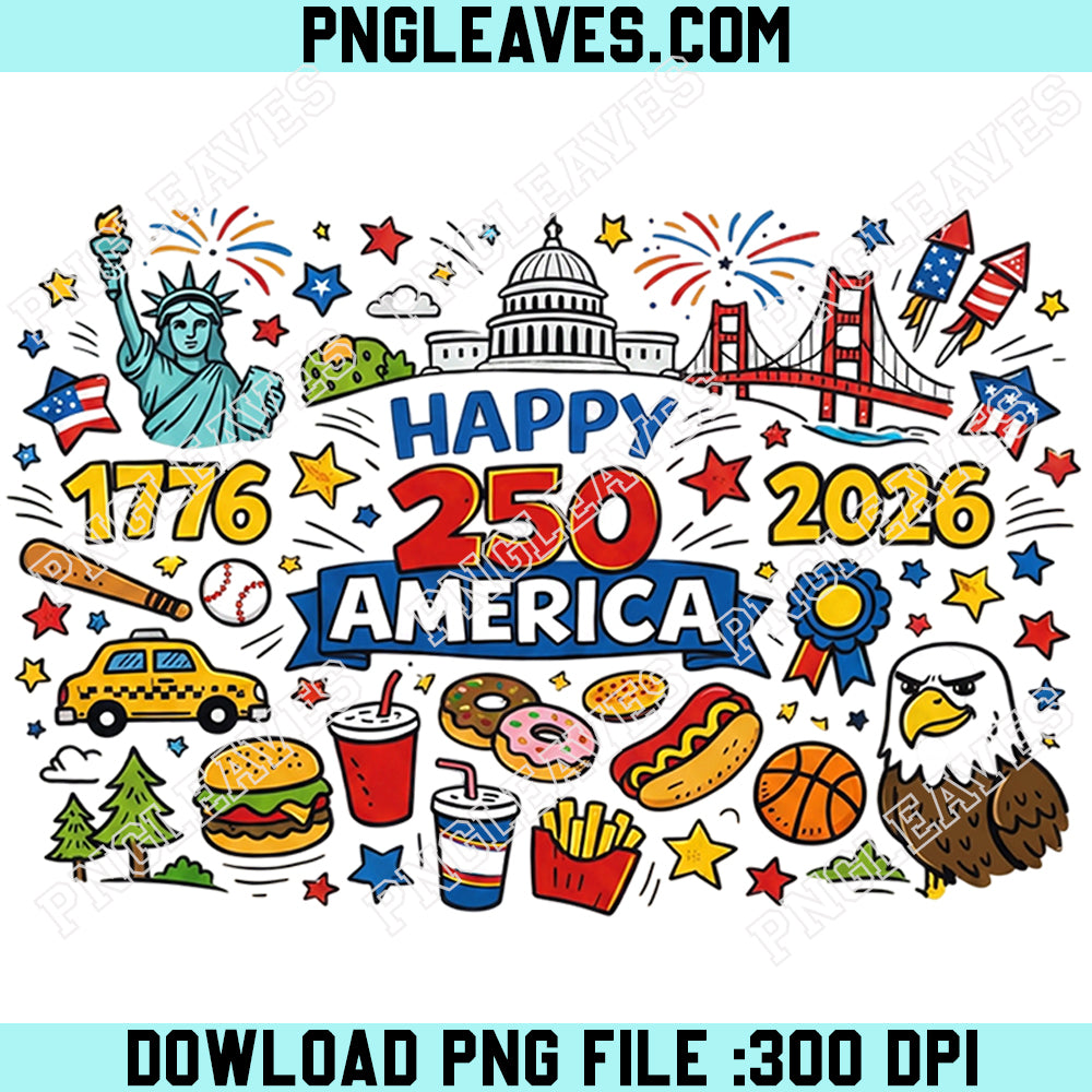 Happy 250 America Vitage Egrel Png, Kids Doodle Patriotic USA Design, 1776–2026 USA 250th Png