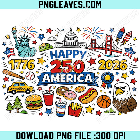 Happy 250 America Vitage Egrel Png, Kids Doodle Patriotic USA Design, 1776–2026 USA 250th Png