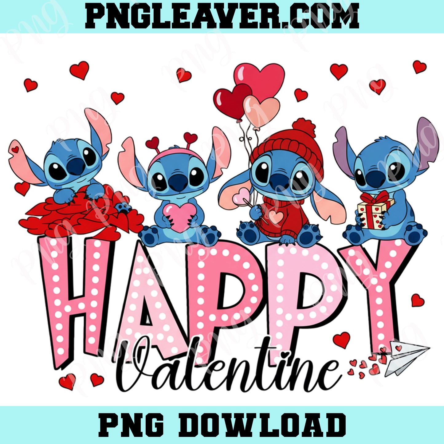 Baby Stitch Happy Valentine Png, Pink Valentine Cartoon Character Png, Valentine Couple Shirt Design, Happy Valentine Day Shirt Png