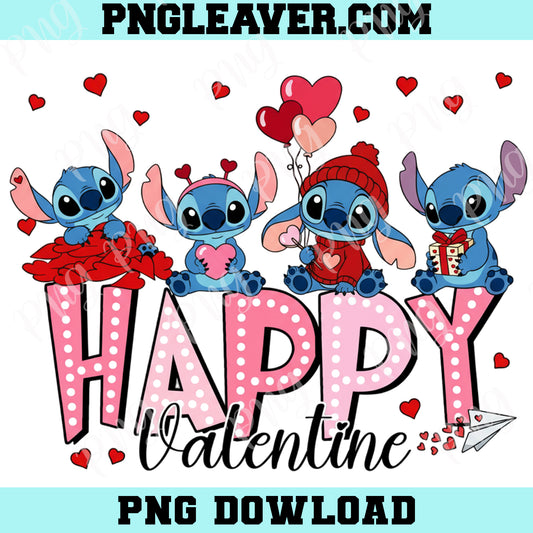 Baby Stitch Happy Valentine Png, Pink Valentine Cartoon Character Png, Valentine Couple Shirt Design, Happy Valentine Day Shirt Png