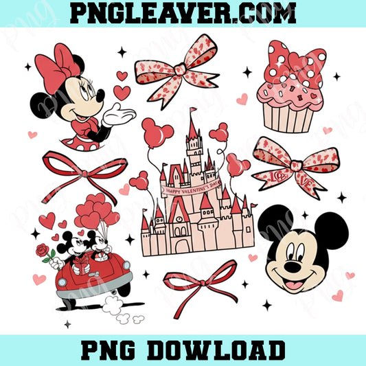Happy Valentine Cartoon Mouse PNG, Valentine Mouse Coquette Sublimation, Pink Heart Valentine Cartoon Png