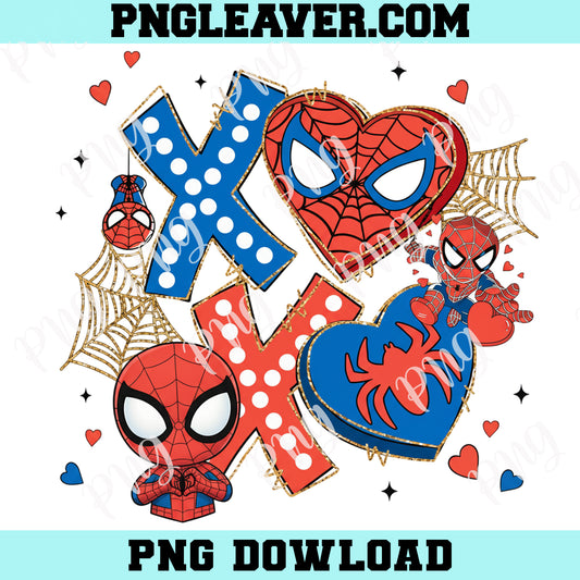Valentine XOXO Cartoon Spiderman Png, Heart Valentine Cartoon Png, Valentine Couple Design Png