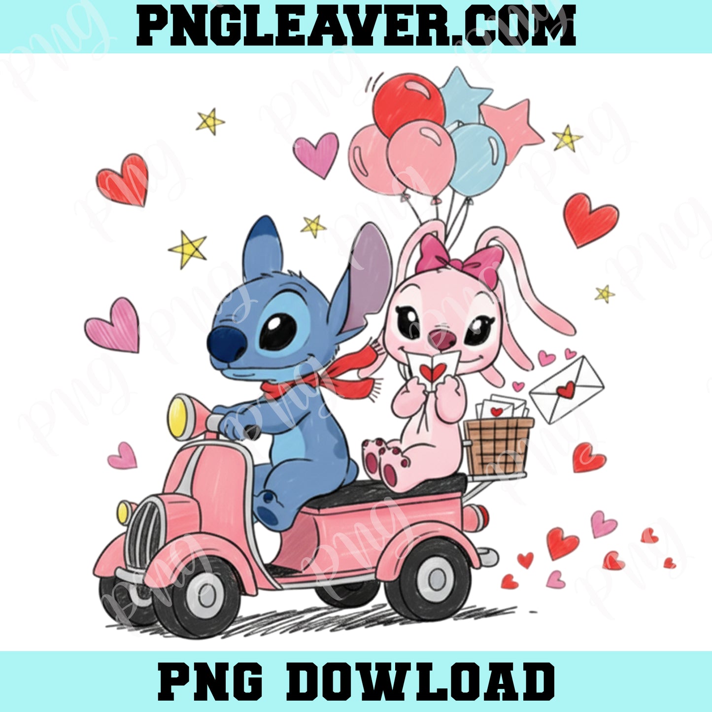 Stitch Motor Happy Valentine's Day Png, Blue Monster Valentine Png, Stitch Love Png