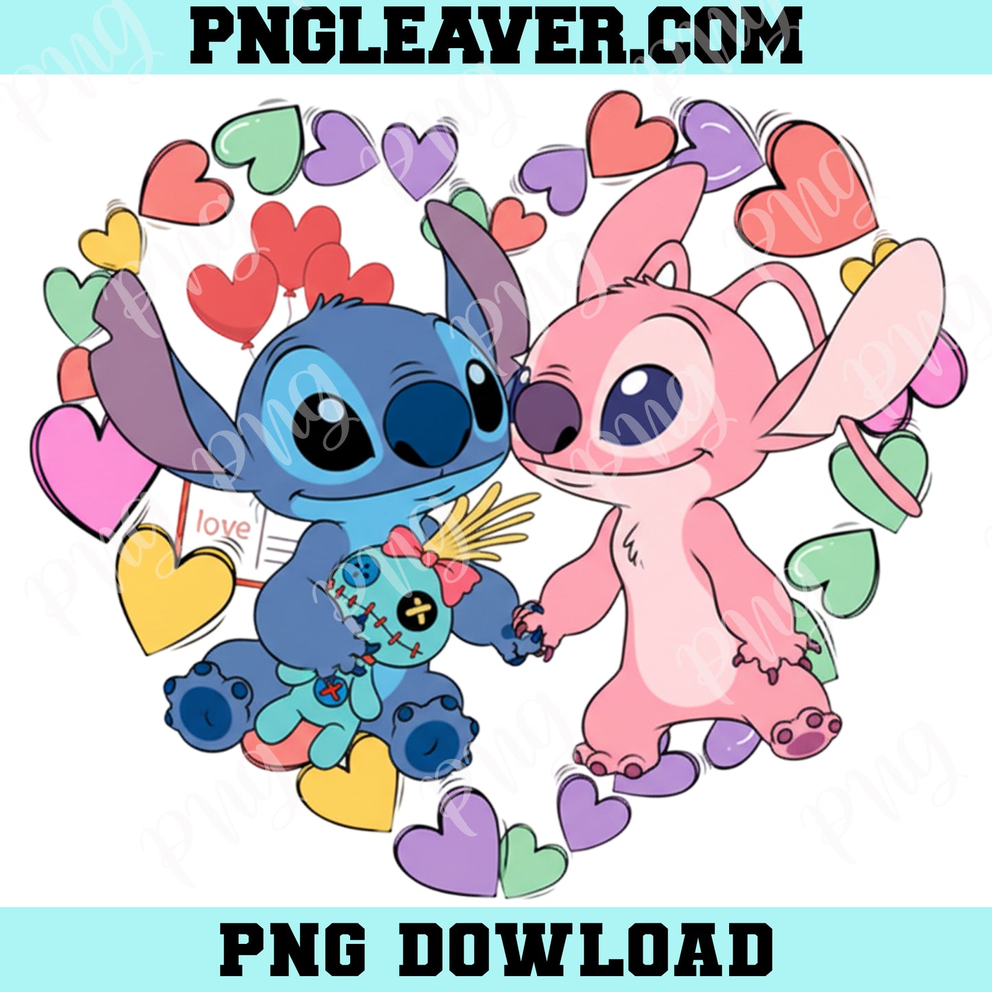 Stitch Kiss Angel Happy Valentine's Day Png, Valentine Character Png, Valentine Day Png