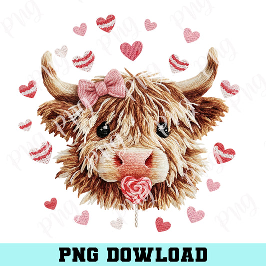 Highland Cow Valentine PNG, Valentine Coquette Png, Valentine's Day, Retro Valentine Png