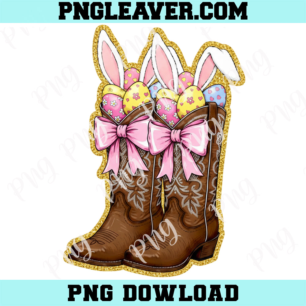 Howdy Easter Cute Png, Cowboy Boots Easter Coquette Png, Western Easter Bunny Png