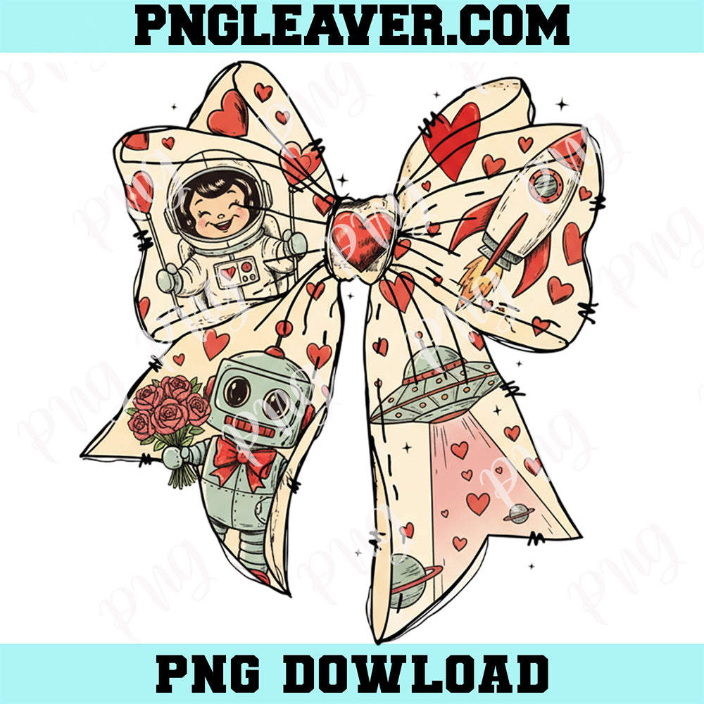 Astronaut Valentine's Day Bow Coquette Cupid PNG, Ufo Valentines Designs Png