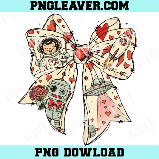 Astronaut Valentine's Day Bow Coquette Cupid PNG, Ufo Valentines Designs Png