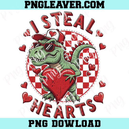 Dinosaur I Steal Hearts PNG, Dinosaur Valentines Day Png, Dinosaur Retro Valentine Png