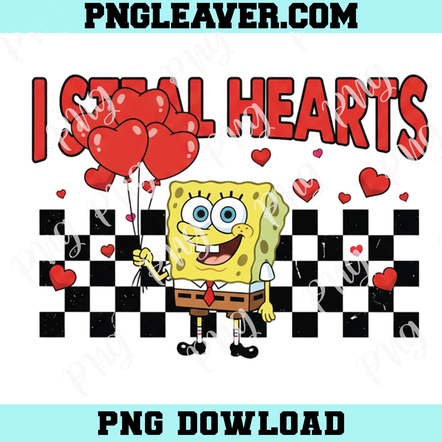 Sponge Bob I Steal Hearts Png, Happy Valentine XOXO, Checkered Cartoon Sponge Bob Png,