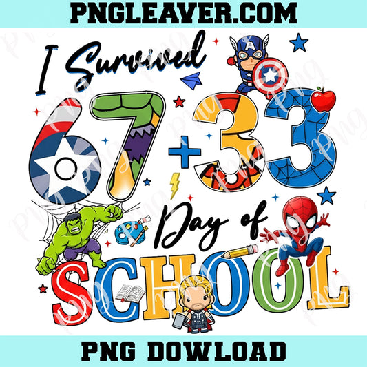 Superhero I Survived 67+33 Days Of School Png, Superhero 100 Days Of School Cartoon Png