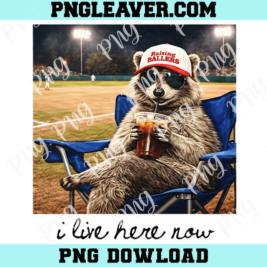 Baseball Mama Style Png, I Live Here Now Raccoon Ballfield Png, Softball Png