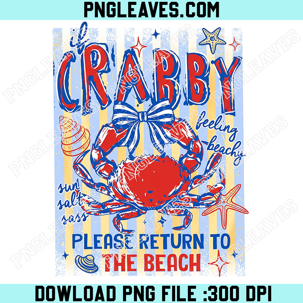 Preppy Crabby Png, If Crabby Please Return To The Beach PNG, Coquette Bow Crab Png