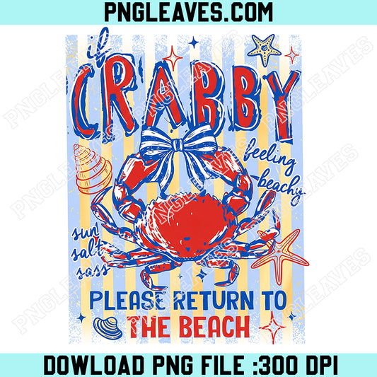 Preppy Crabby Png, If Crabby Please Return To The Beach PNG, Coquette Bow Crab Png