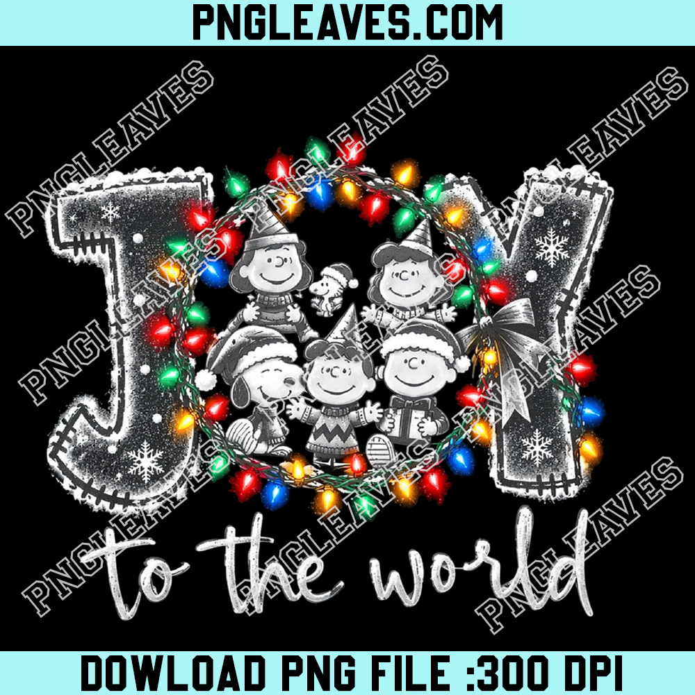Joy to the world Peanuts Christmas typography PNG, Charlie Brown holiday lights frame PNG